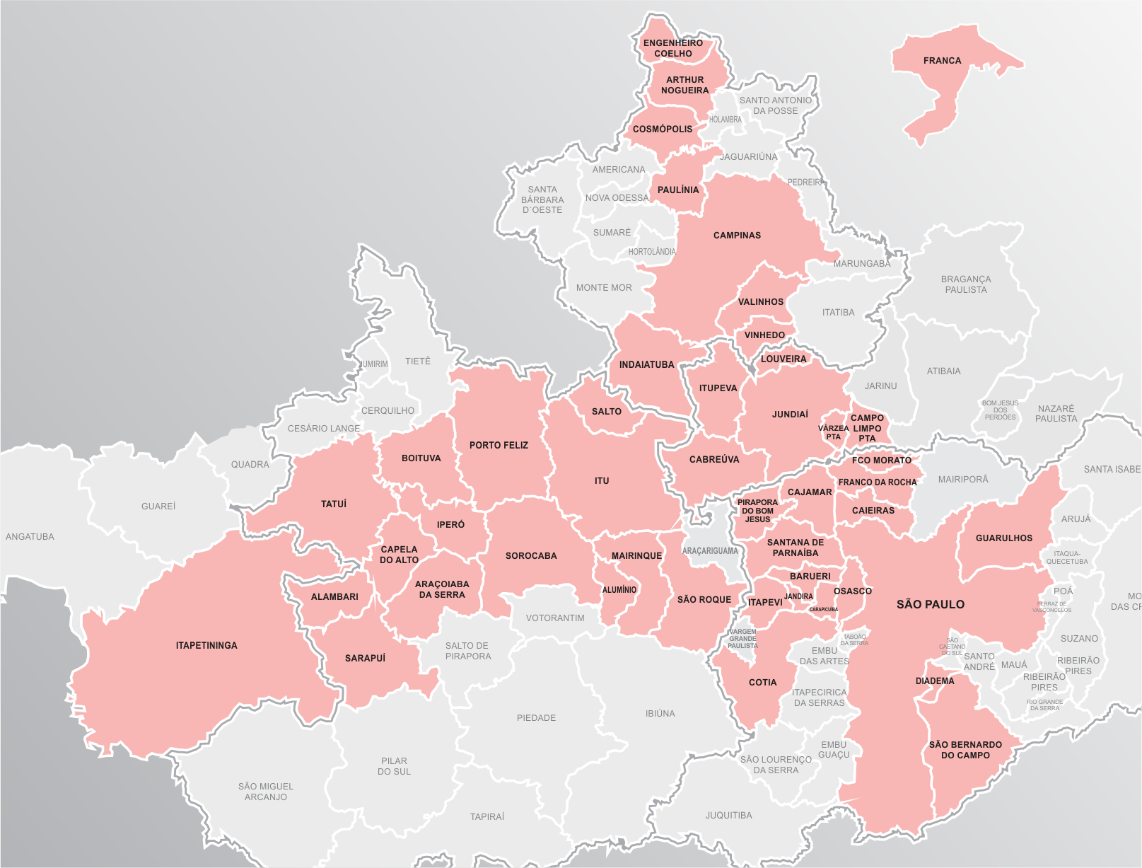 Mapa de cobertura — 46 praças em São Paulo