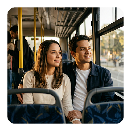 Passageiros no interior de um ônibus — público real da Lamarca 3